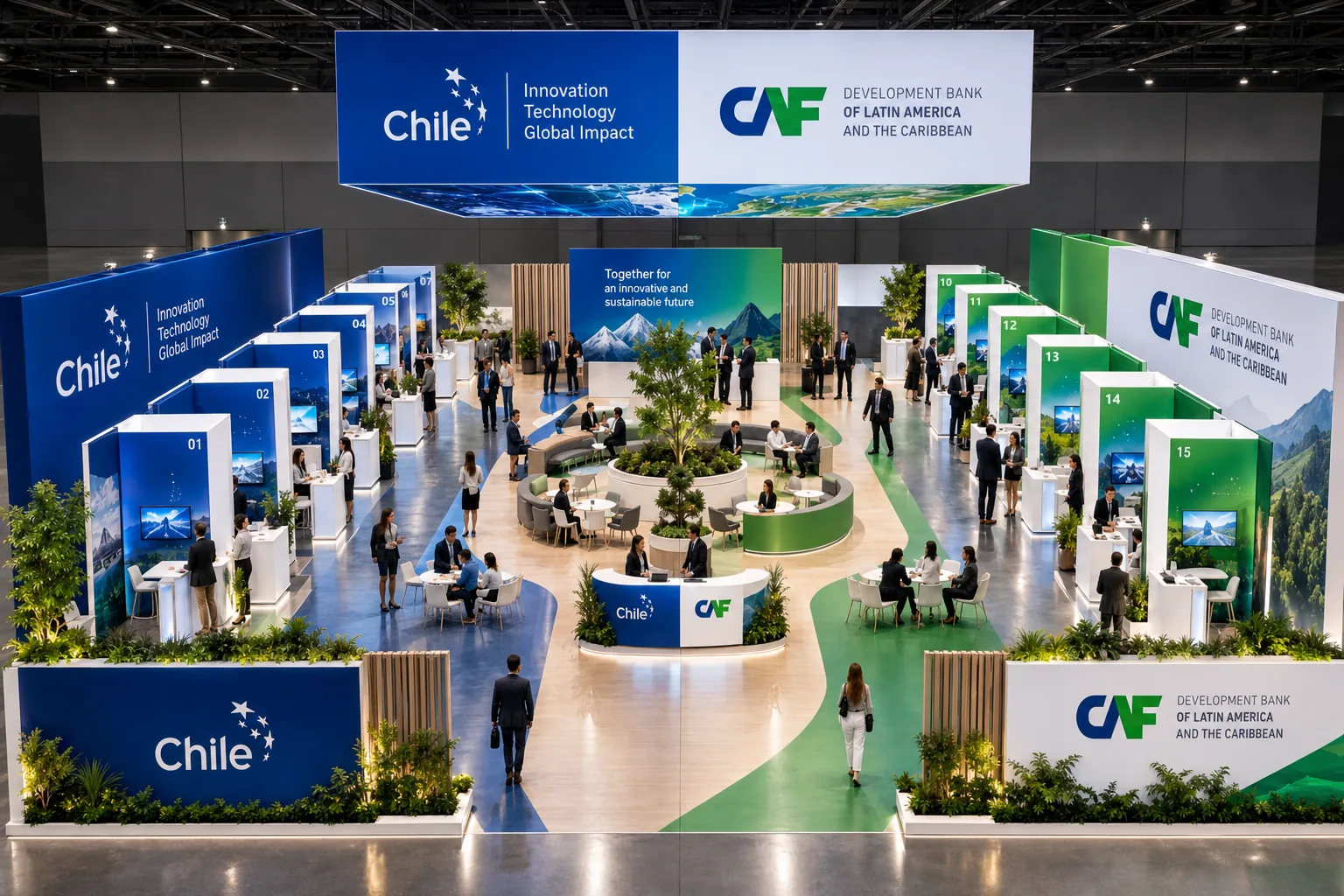 Render referencial del Pabellón de Chile y CAF en CES 2027